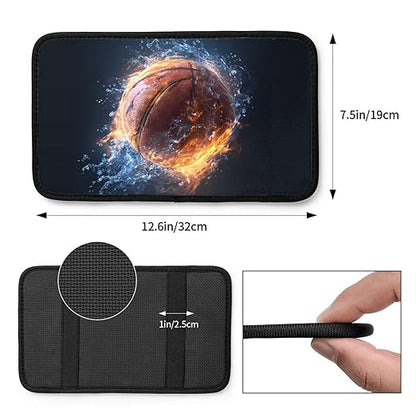 Basketball with Fire and Water Car Auto Armrest Cushion Cover Accessories Center Console Seat Box Pad Protector Universal Decoration for Most Vehicle SUV Truck