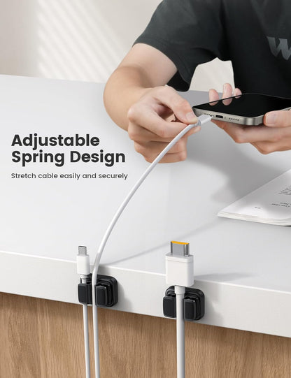 3-in-1 Cord Spring Clip Holder - Lamicall Small Clips for Desk Cable Organizer, Adhesive Adjustable Cable Holder for Charger Wire, USB Cord, Office, Car, Cord Management, Desk Accessories, 6Pcs