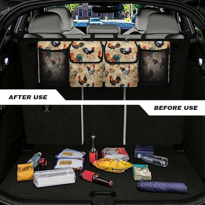 Chicken Rooster Car Trunk Organizer Collapsible Back Seat Large Storage Organizer Bag Auto Trunk Cargo Organizer Groceries Tote Fits for SUV Trucks Sedan