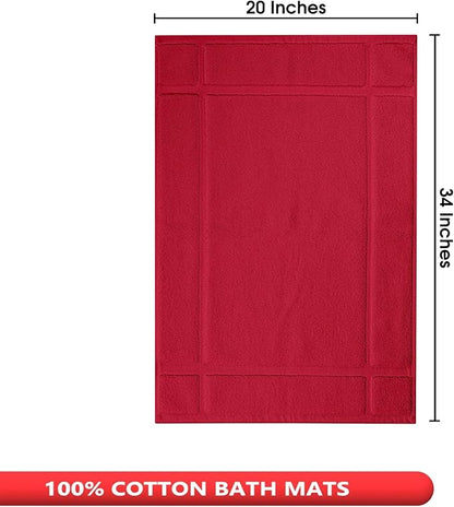 Ample Decor Bath Mats 100% Cotton 34 X 20 Inches, Oeko Tex Certified 1350 GSM Solid Construction Thick & Plush, Super Absorbent for Bathroom Floor, Shower – Red