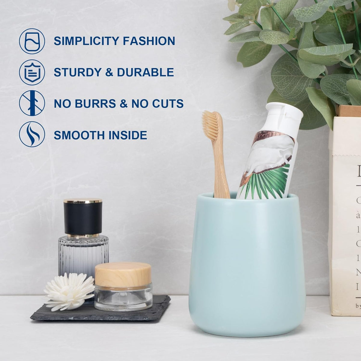 Bathroom Tumbler Cup Ceramic 13.5oz Reusable Toothbrush Cup 400ml,Toothbrush Holder Adequate for Your Bathroom (Cyan)