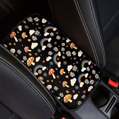 UNICEU Mushroom Rainbow Print Car Center Console Armrest Cushion Pad Auto Interior Decor Accessories Neoprene Armrest Box Protector Cover