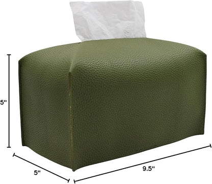 Livelab Tissue Box Cover, Rectangular Modern Decorative PU Leather Tissue Box Case Organizer Holder for Vanity Countertop, Night Stands, Livingroom, Office Desk & Car 9.5X5X5'' | Olive Green