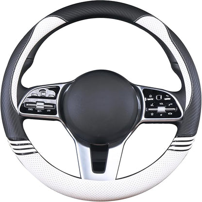 Cute Steering Wheel Cover for Women Men Leather Universal 15 inch,Black and White