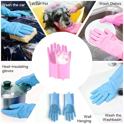 2-Pair Pet Hair Remover Glove for Dogs and Cats Washing, Grooming, & Deshedding – Multipurpose Silicone Dog Bath Gloves, Cat Brush Glove Mitt for Pet Cleaning & Household Use (pink & Blue)