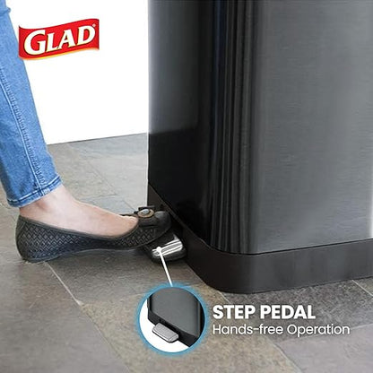 Glad Stainless Steel Step Trash Can, Large Metal Kitchen Garbage Bin
