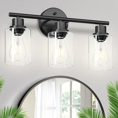 Guliaofo 3-Light Black Vanity Lights, E26 Modern Bathroom Light Fixtures