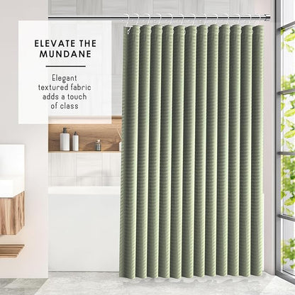 Clara Clark Sage Green Shower Curtain - Hotel Quality Waffle Fabric Bath Curtain 72x72, Heavy Duty Waterproof Shower Curtains for Bathroom