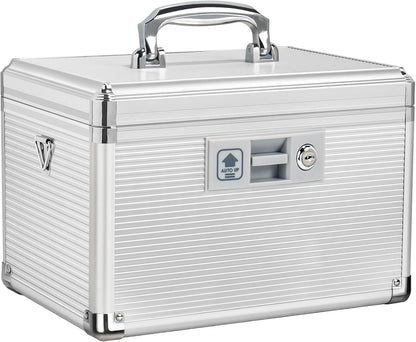 Medicine Lock Box with Key, Alluminum Alloy Box for Medication,First Aid Box with a Removeable Tray to Store Medicines & Pills for Home, Silver 12 * 7.68 * 7.87 Inch