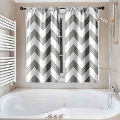 Culudea Chevron Striped Modern Gray White Shower Curtain Set, Wave Zig Zag Minimalist Herringbone Farmhouse Bathroom Window Waffle Cloth Waterproof Shower Curtains for Bathroom Decor