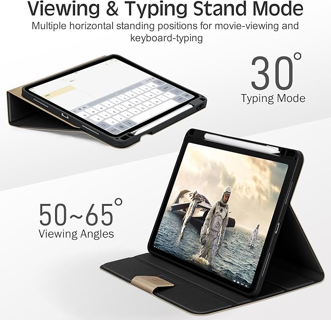 KingBlanc Case for iPad Pro 11 inch (M5 2025/M4 2024) with Pencil Holder, Vegan Leather Smart Stand Cover, Auto Sleep Wake, Support Pencil Pro/(USB-C), Viewing/Typing Angle, Durable Protection, Beige