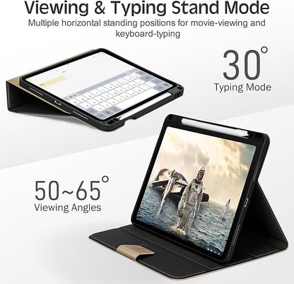 KingBlanc Case for iPad Pro 11 inch (M5 2025/M4 2024) with Pencil Holder, Vegan Leather Smart Stand Cover, Auto Sleep Wake, Support Pencil Pro/(USB-C), Viewing/Typing Angle, Durable Protection, Beige