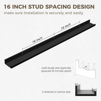 Axeman 48 Inch Black Floating Shelves for Wall | Picture Ledge Shelf Set of 2 | Rustic Picture Shelf for Wall with Ledge | Floating Shelves with Lip | Photo Ledge Shelves for Books Album Records