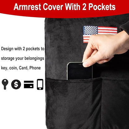 Center Console Cover for 2013-2023 Dodge Ram 1500 2500 3500 Middle Console Armrest Cover with Pocket, US Flag Comfortable Scratch-Resistant Velvet Covers, Vehicle Armrest Cushions