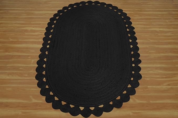 Runner Oval Rug 6x12 Area Rug Solid Pattern Kilim Rug Black Solid Design 0.27 inches ThickIndoor Outdoor Rug Flatweave Rug Indian Artisans Rugs for Home & Foyer Corridor Hallway & Stair Runner