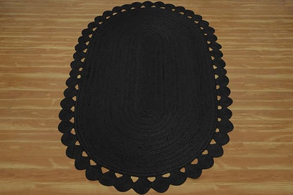 Runner Oval Rug 2.6x24 Area Rug Solid Pattern Kilim Rug Black Solid Design 0.27 inches ThickIndoor Outdoor Rug Flatweave Rug Indian Artisans Rugs for Home & Foyer Corridor Hallway & Stair Runner
