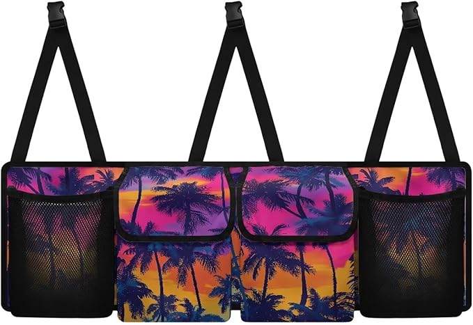 Summer Sunset Car Trunk Organizer Coconut Palm Trunk Hanging Storage Bag with Extra Storage Space for SUVs,Trucks,Vans