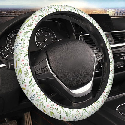 Flowers Leaves Steering Wheel Cover for Women Elastic Rubber Steering Wheel Universal 15 Inch Fit for Cars, Auto, SUVs