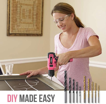 Hi-Spec 110pc Pink 8V USB Electric Power Cordless Womens Drill Driver Set.