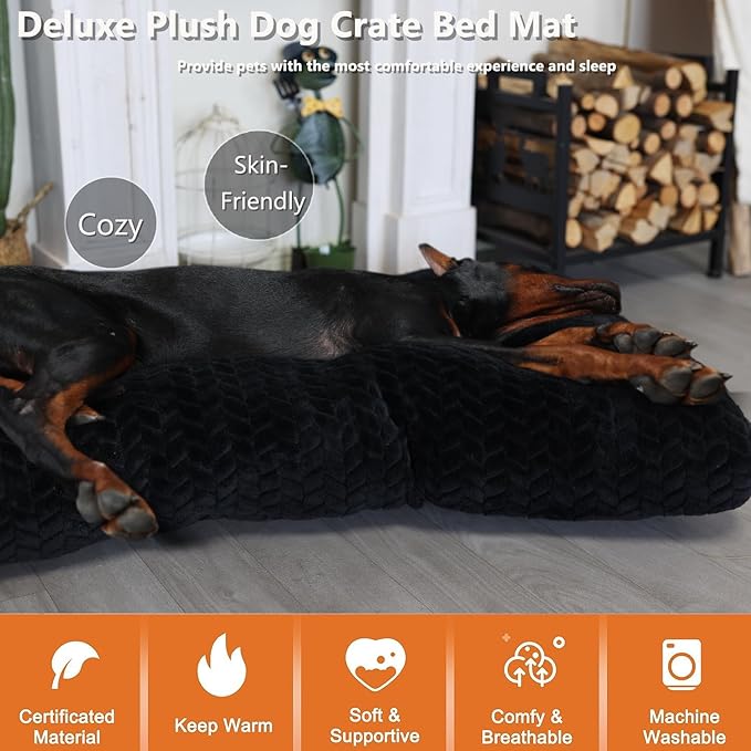 Necesitar 42 Inch Crate Bed for XLarge Dogs Washble with Anti-Slip Pet Sleeping Mat for Dog Cages Up to 90 lbs Pet Crate Pillows Kennel Pad 42" x 28" Black