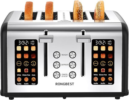 4 Slice Touch Screen Toaster, Easy-to-Use Digital Stainless Steel Toaster