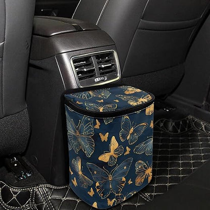 Gifts for New Drivers Golden Butterfly Art DecoTrash Bags for Cars, Hanging Zipper Design