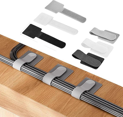 Cord Organizer Cable Management 45 Pack Adhesive Cord Holder Hooks Clips Reusable Holder Straps Strips 2 Size for Under Desk Charging Cords Appliance