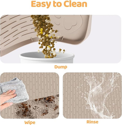 Bartuke Dog Food Mat, Extra Large 57" x 40" Silicone Pet Feeding Mat with Raised Edge Pet Placemat for Small, Medium, and Large Pets Non-Slip, Easy to Clean (Khaki)