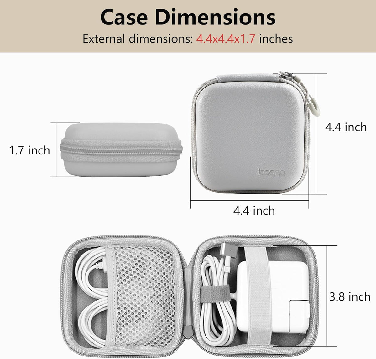 Charger Case for Macbook, Portable Tech Electronic Organizer Bag, Travel Storage Pouch for Laptop Accessories, MacBook Power Adapter, Charging Cords, USB, Power Bank (Light Grey, M)