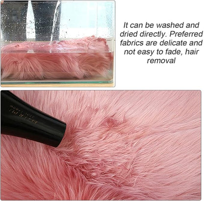 Center Console Cushion Pad/Cover, 11.4"x7.4" Furry Armrest Cover for Cars, Vehicles, SUVs, Premium Sheepskin Wool, Car Interior Accessories for Women(Pink)