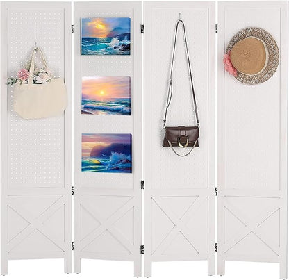 Wnutrees 4 Panel Pegboard Display, 5 Ft Wood Folding Privacy Screens Room