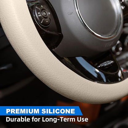 Spurtar Beige Car Steering Wheel Cover Men, Soft Thin Silicone Leather Texture Car Accessories for Women, Fit Diamenter 15" - 16.5"