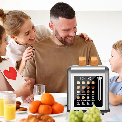 2 Slice Toaster Touch Screen, Stainless Steel Toasters Digital Timer 2 Slot