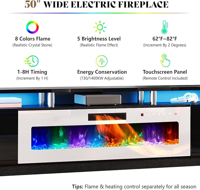 AMERLIFE 90" 2 Tier Fireplace TV Stand