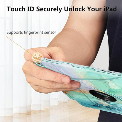 Fintie Rotating Case for iPad Air 13-inch (M3) 2025, (M2) 2024-360 Degree Swiveling Protective Stand Cover with Pencil Holder, Auto Wake/Sleep, Emerald Marble
