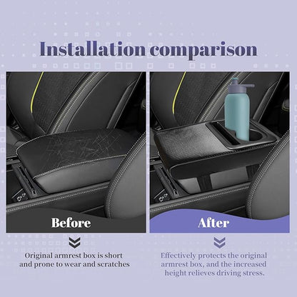 QianBao Car Center Console Carbon Fiber Pattern Armrest Box Booster Cushion with Cup Holder Mobile Phone Storage Protector Universal for Most Car