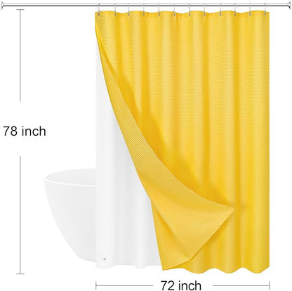 Craidlela 3 in 1 Long Yellow Shower Curtain Set-72 W x 78 H, Modern Waffle and PEVA Liner Set with 12 Stainless Steel Hooks, Waterproof Fabric for Bathroom
