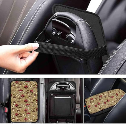 UNICEU Mushroom Butterfly Print Car Center Console Armrest Cushion Cover Neoprene Soft Auto Interior Decor Armrest Box Protector Cover Pad
