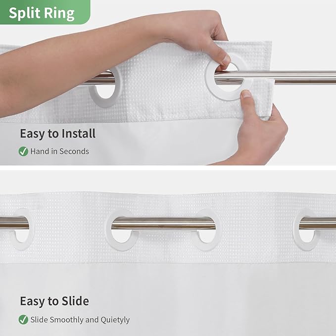 eachope White No Hook Shower Curtain with Snap-in Fabric Liner Set,Waffle Weave Shower Curtains for Bathroom,Hotel Luxury Decor Bathroom Curtain Set,Waterproof & Washable,71Wx77H