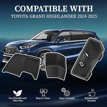 Compatible with Grand Highlander 2024-2026 Accessories, Black Silicone Center Console Cup Holder & Wireless Charging Anti-Slip Mat (3PCS)