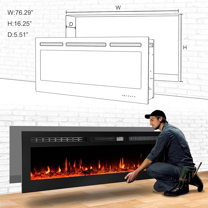 CharaVector 80 inch 750W/1500W Electric Fireplace Inserts