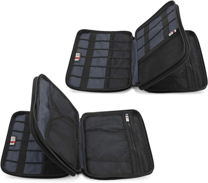 BUBM Double Layer Electronic Accessories Organizer, Travel Gear Bag for Cables, USB Flash Drive, Plug and More, Perfect Size Fits for iPad Mini (Medium, Dark Blue)