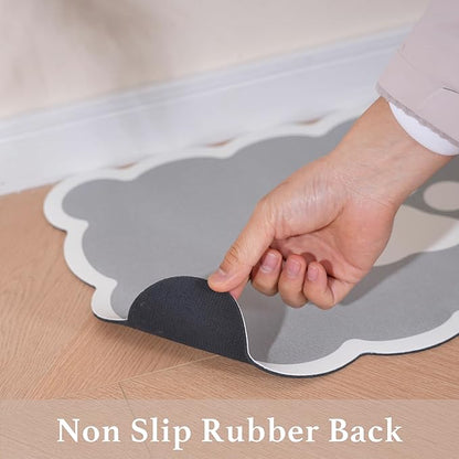 Ralxion Scalloped Dog Feeding Mat, Absorbent Mats for Dog Food and Water Bowl, Dispenser, Cute Elegant Aesthetic Grey Scallop Pet Placemat for Dogs, Cats, Puppy Accessories, 17" X 24”