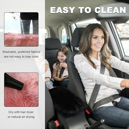 Center Console Cover, 11.81"×7.87" Automotive Fluffy Plush Center Armrest Protector, Universal Furry Comfortable Center Console Pad for Cars Trucks SUVs, Car Accessories (Black)