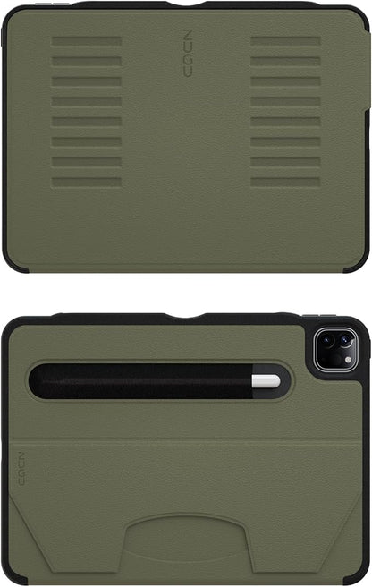Zugu Case for iPad Pro 11 (M4/M5) 2024/2025, Slim Protective Cover with Apple Pencil Holder, Auto Wake/Sleep, Multiple Viewing Angles, iPad Pro 11 Inch Cover, Phone Protector, Olive Green