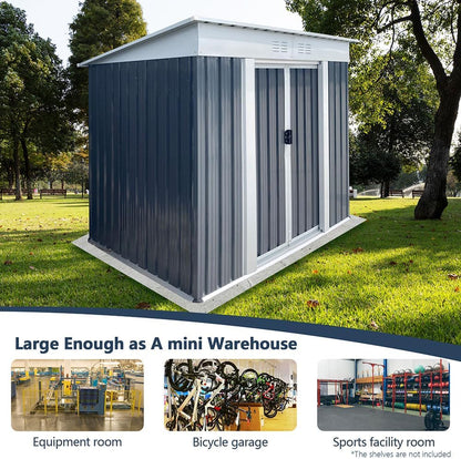 6' x 4' Outdoor Metal Storage Shed Outdoor Shed Galvanized Steel Garden Shed with Sliding Door and Window for Ventilation Storage Sheds House for Backyard Garden（Grey）