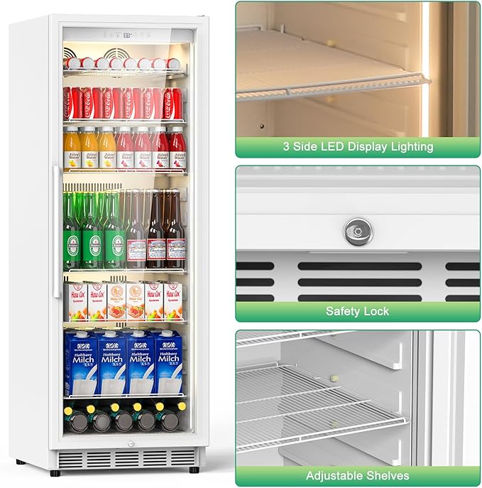 Commercial Merchandiser Refrigerator, 13.8 Cu Ft Display Beverage Fridge