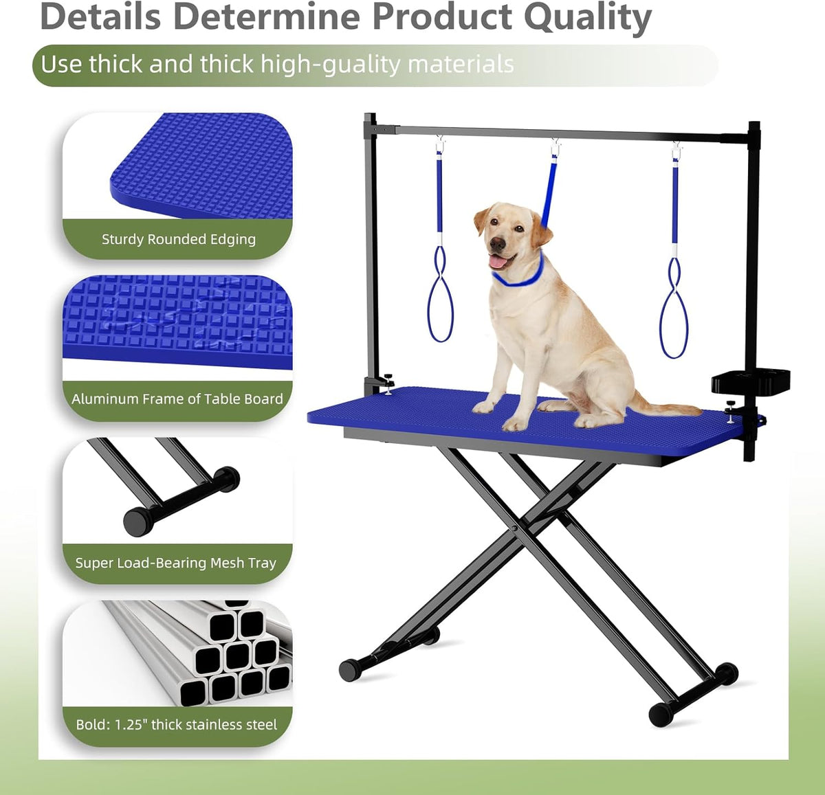 VFK 47'' Large Dog Grooming Table X-Lift Foldable Grooming Table for Dogs at Home Adjustable Height Arms Pet Station with Nooses, Mesh Tray, Tool Organizer