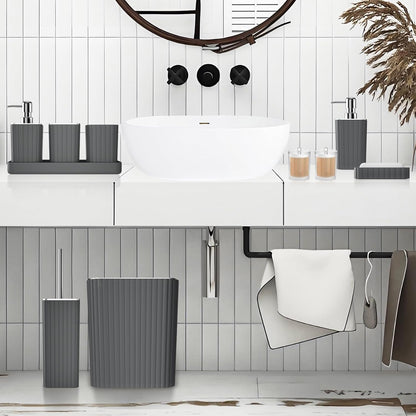 Bathroom Accessories Set - Gorgeous Grey Bathroom Set, 10PC Bathroom Accessory Set, Gray Bathroom Accessories Set, Trash Can, Qtip Holder Dispenser & Soap Dispenser
