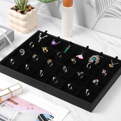 Velvet Jewelry Tray for Drawers Black Jewelrys Display Tray Stackable Jewelry Organizer Trays for Necklace Bracelet Ring Watch